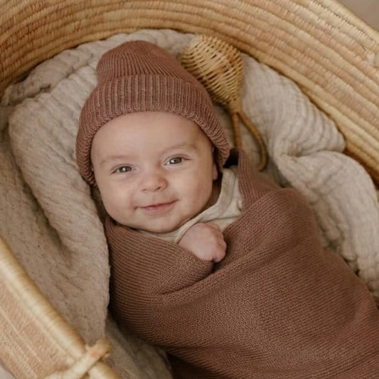 Bleu La La Baby Gift Set - Organic Cotton Newborn Blanket Essentials, Thoughtful Baby Shower & New Baby Gift for Boys & Girls (Luxe - Milk Chocolate)