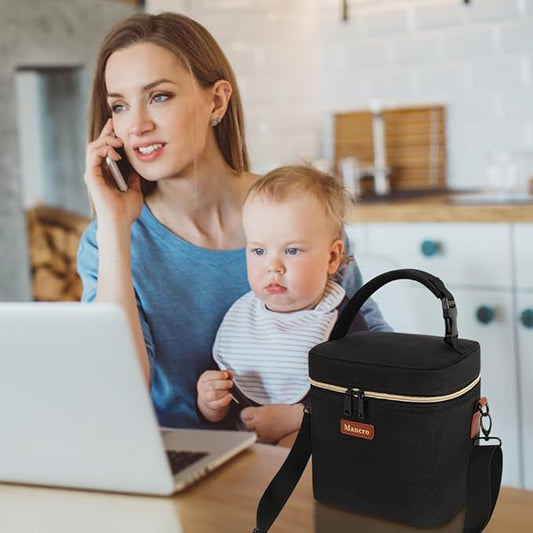 Mancro Breastmilk Cooler Bag with Ice Pack, Insulated Baby Bottle Bag Fits 6 Bottles up to 9oz, Waterproof Breast Milk Storage Bag for Daycare, Travel, Nursing Moms,Blue & Grey