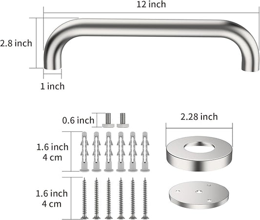 Stainless Steel Shower Grab Bar,ZUEXT Shower Handle, Bathroom Balance Bar - Safety Hand Rail Support - Handicap, Elderly, Injury, Senior Assist Bath Handle (12 Inch Satin Brushed Nickel)