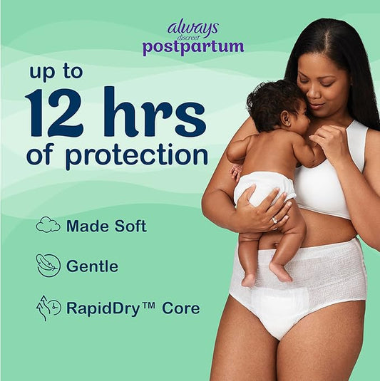 Always Discreet Postpartum and Adult Incontinence Underwear for Women, Small/Medium, Maximum Protection, 14 Count