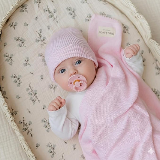 Bleu La La Baby Gift Set - Organic Cotton Newborn Blanket Essentials, Thoughtful Baby Shower & New Baby Gift for Boys & Girls (Luxe - Blush Pink)