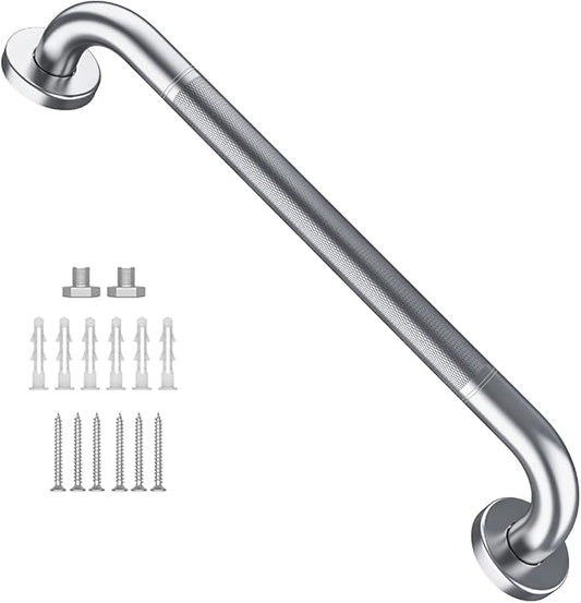 16 Inch Anti Slip Shower Grab Bar, Munzong Stainless Steel Bathroom Grab Bar, Satin Brushed Nickel Knurled Bathroom Balance Bar,Safety Hand Rail Support Handicap Elderly Senior Assist Bath Handle