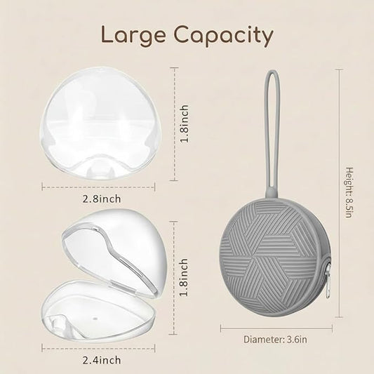 Smlpuame 4 Pack Pacifier Holder Case Set,2 Silicone Portable Pacifier Cover Pouch Bag for Diaper Bags Baby Carriage with 2 Transparent Pacifier Storage Container Box,Easy to Clean,(Green & Grey)