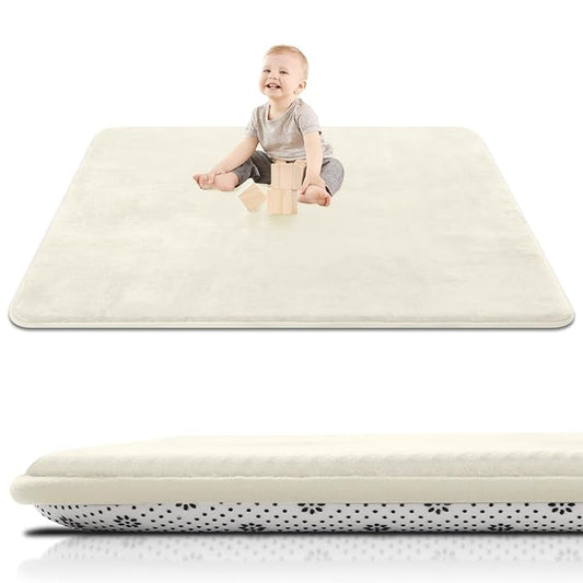 SEPARO Thick Baby Play Mat for Floor,50 x 50 Playpen Mat,Tummy Time Foam Mats,Ultra Soft Support & Plush Feel,Easy Care with Non-Slip Cushioned for Infant,Kids and Toddler Crawling,Beige