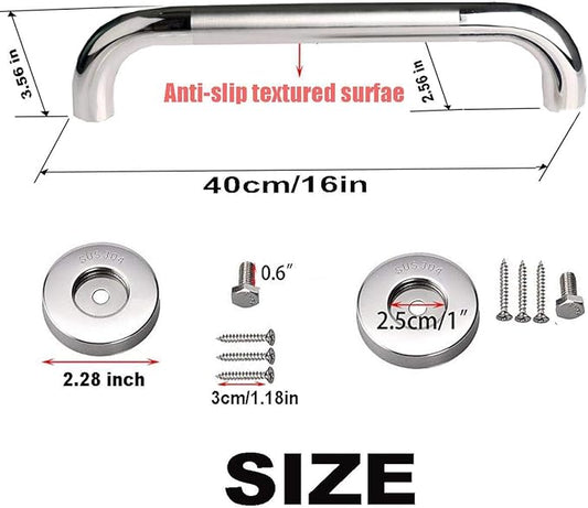 16 Inch Anti Slip Shower Grab Bar, Munzong Stainless Steel Bathroom Grab Bar, Satin Brushed Nickel Knurled Bathroom Balance Bar,Safety Hand Rail Support Handicap Elderly Senior Assist Bath Handle