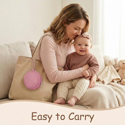 Smlpuame 4 Pack Holder Case Set, 2 Silicone Portable Pacifier Cover Pouch Bag for Diaper Bags Baby Carriage With 4 Transparent Storage Container Box, Easy to Clean, Power Rose+Grey