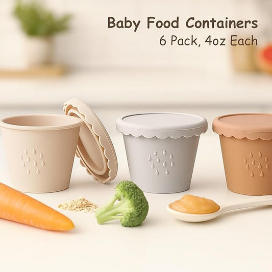 Silicone Baby Food Containers 6 Pack 4oz Baby Food Storage Set, Airtight Leak Proof Baby Feeding Cups, Freezer & Microwave Safe, Stackable Baby Snack Containers, Baby Shower Gift Andy Bear