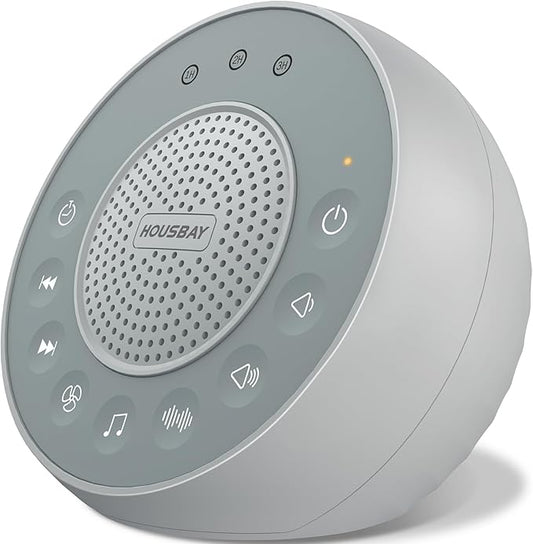 Housbay White Noise Sound Machine, 31 Soothing Sounds, 5W Loud Stereo Sound, Sleep Timer, Small Travel Sleep Machine & Noise Canceling for Sleeping, Relaxation-Gray