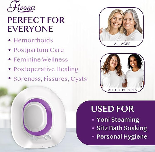 Fivona Sitz Bath for Toilet Seat Postpartum and Hemorrhoids Care - Yoni Steam Seat - Foldable Basin for Epsom Salt Soak - Portable Bidet BPA Free Temperature Resistant - Universal Fit - Purple