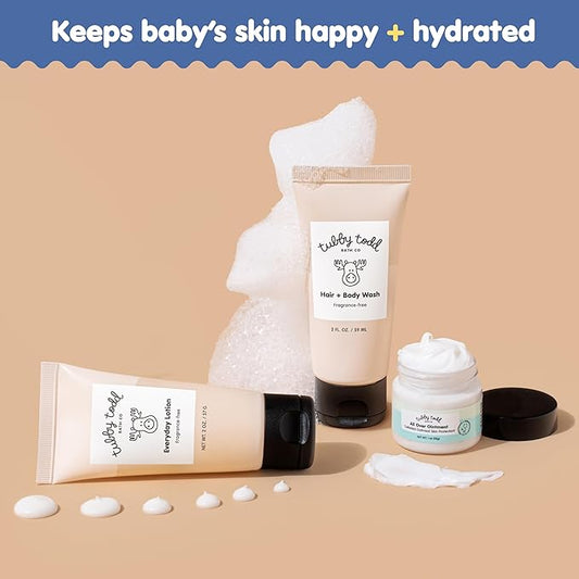 TUBBY TODD 3-Step Baby Bath & Skincare Routine - The Regulars Bundle - 2oz Baby Shampoo and Body Wash, 2oz Everyday Lotion & 1oz All Over Ointment - Fragrance-Free