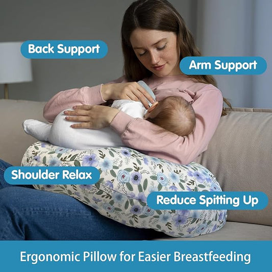 Nursing Pillow, Breastfeeding Pillow with Removable Cover, Ergonomic Breast Feeding Pillow, Baby Feeding Pillow for Mom Easier Breastfeeding- Original Size/Leaves