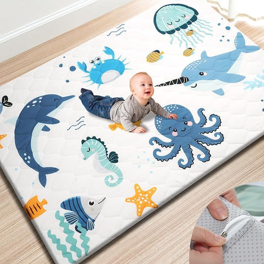 Premium Foam Baby Play Mat 74x50 – Removable & Machine Washable Cover, Extra Thick Padding Playpen Mat, Non-Slip Crawling Mat, Easy to Clean for Infants, Toddlers & Babies