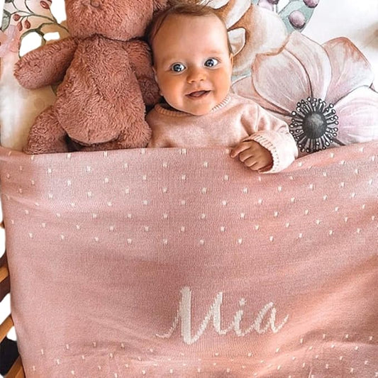 Personalized Spots Name Blanket – 100% Organic Cotton Customized Baby Blanket, Custom Name, Newborn 24x36, Gift for Baby Shower, Birthday Present, Girls and Boys, Toddler Kids, Made In America