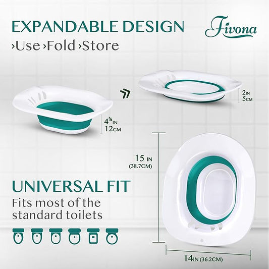 Fivona Sitz Bath for Toilet Seat Postpartum and Hemorrhoids Care - Yoni Steam Seat - Foldable Basin for Epsom Salt Soak - Portable Bidet BPA Free Temperature Resistant - Universal Fit - Green