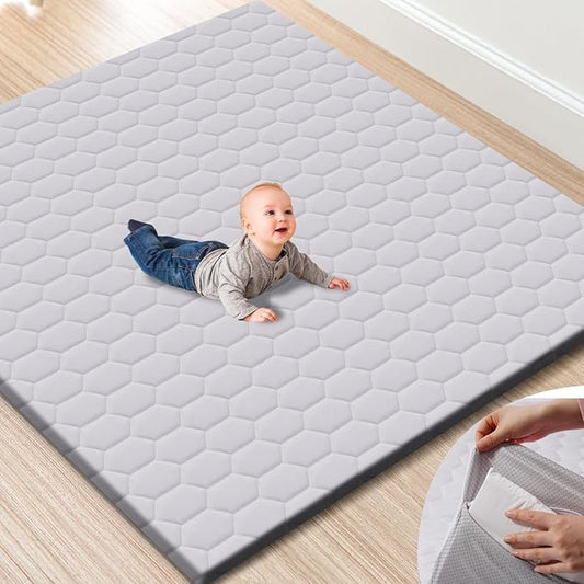 Premium Foam Baby Play Mat with Removable Cover, 50x50 Extra Thick Padding Playpen Mat, Non-Slip Floor Mat, Stylish & Easy to Clean for Crawling Baby, Infants & Toddlers, Grey