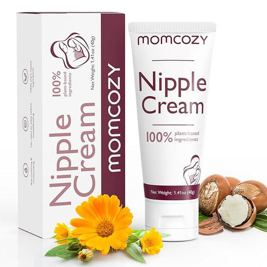 Momcozy Nipple Cream Safe for Breastfeeding, Plant-Based Ingredients, Lanolin-Free Nipple Balm, Soothing Cream, Breastfeeding Essentials for Nursing & Pumping Moms, 1.41 oz