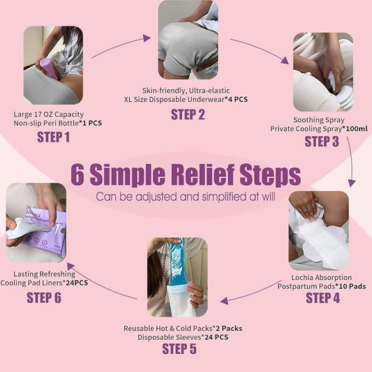 20 Pcs Mom Postpartum Essentials Recovery Kit, Hospital Bag Must Haves for New Mom, Postpartum Pads, Peri Bottle, Cooling Spray, Perineal Soothing Liners, Disposable Underwear, Hot&Cold Packs(Set)