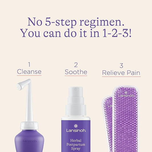 Lansinoh Bounce Back Postpartum Bundle, 16-Piece Gift Set with Peri Bottle, Herbal Perineal Spray, Reusable Perineal Ice Packs and Sleeves, Postpartum Essentials for New Moms