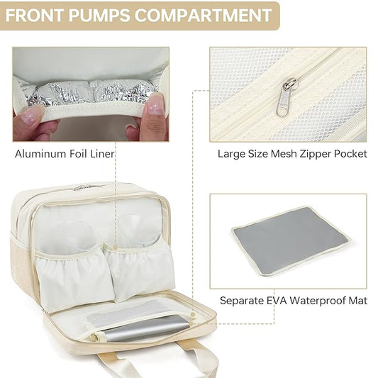 GEMIU Breastmilk Cooler Bag with Ice Pack,Fits 6 Baby Bottles Up to 9 Ounce Breast Milk Cooler Travel Bag Compatible with Wearable Breast Pumps & Accessories for Nursing Mom Daycare Cream