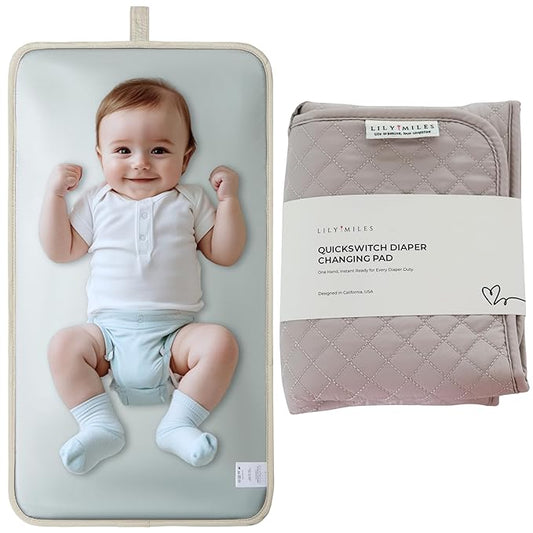 Lily Miles Diaper Changing Pad Portable, Baby Changing Mat with Magnetic Latches, Travel Pad for Diaper Bag, Baby Essentials, Wipeable & Waterproof Mat (Soft Sand, Regular)
