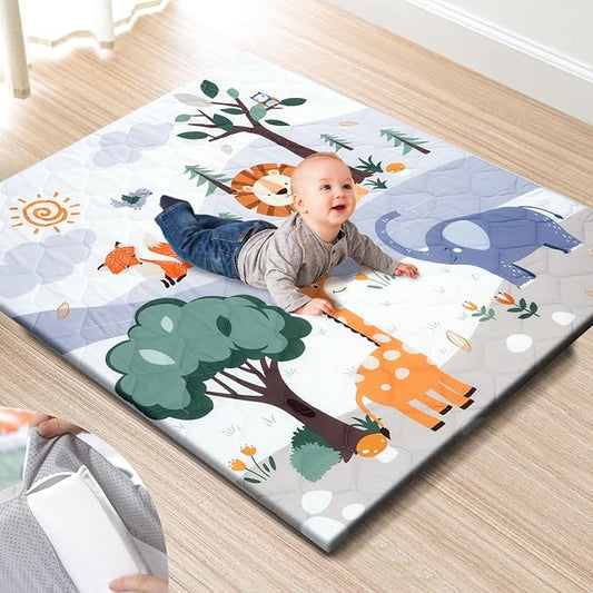 Premium Foam Baby Play Mat 47" x 47" – Removable & Machine Washable Cover, Extra Thick Padding Playpen Mat, Non-Slip Crawling Mat, Easy to Clean for Infants, Toddlers & Babies