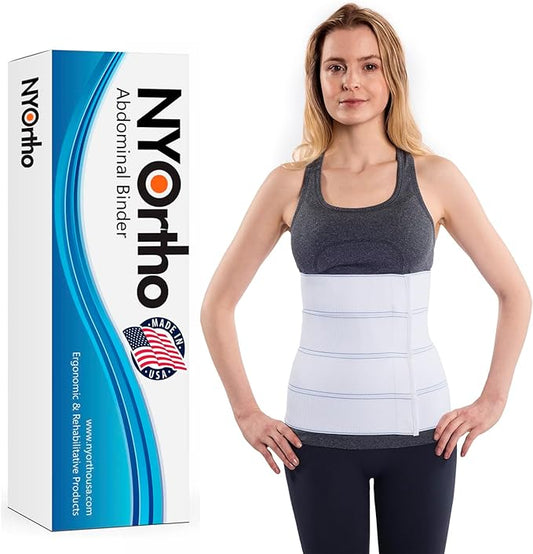 NYOrtho Abdominal Binder 12" 4-Panel - Post-Surgery Compression Belt for Men and Women - Abdominal Support Wrap for Hernia, Back Pain, Core Support, Muscle Injury Recovery - Latex-Free - USA (60"-75")