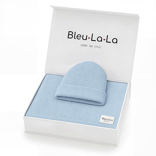 Bleu La La Baby Gift Set - Organic Cotton Newborn Blanket Essentials, Thoughtful Baby Shower & New Baby Gift for Boys & Girls (Luxe - Sky Blue)