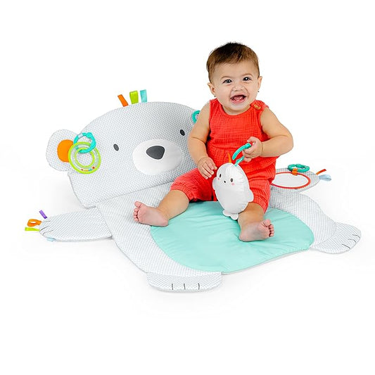 Bright Starts Tummy Time Prop & Play Baby Activity Mat with Support Pillow & Taggies - Polar Bear 35 x 29.5 in., Newborn and up