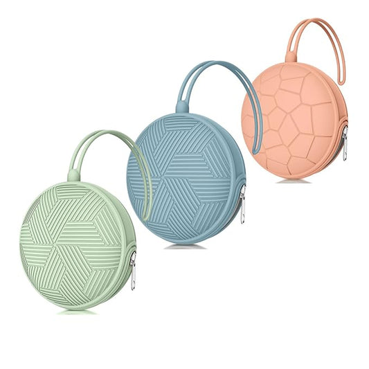 Smlpuame 3 Pack Portable Pacifier Holder Case Set, Cover Pouch Bag for Diaper Bags, Baby Carriage Storage Container Box, Easy to Clean (Blue+Muted Red+Mint)