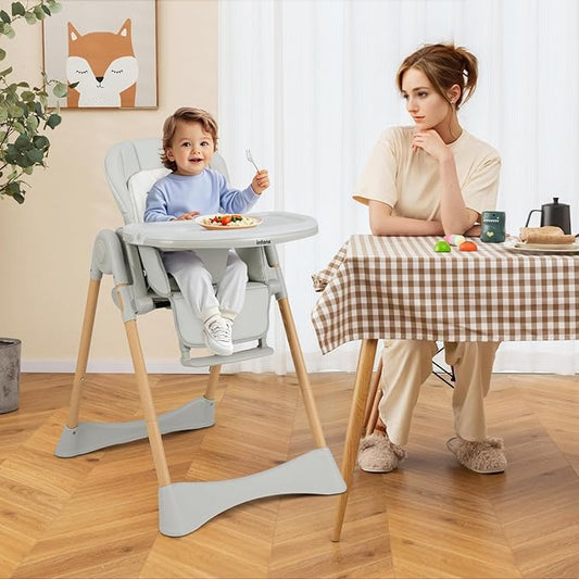 INFANS Baby High Chair, High Chairs for Babies & Toddlers with Adjustable Height Backrest Footrest Removable Tray, Easy to Clean PU Seat Convertible Quick Folding Portable Highchair