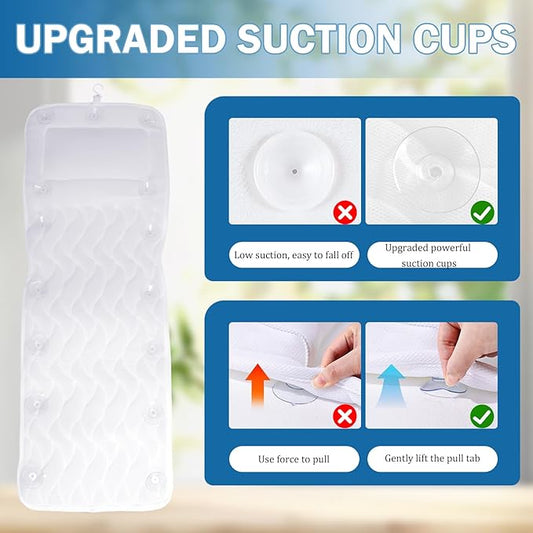 EMMTEEY Full Body Bath Pillow for Tub,Bathtub Pillow for Head and Neck Support, Soft Tub Pillow for Comfort, Non-Slip Bath Cushion for Women, Men and Seniors Bath Accessories