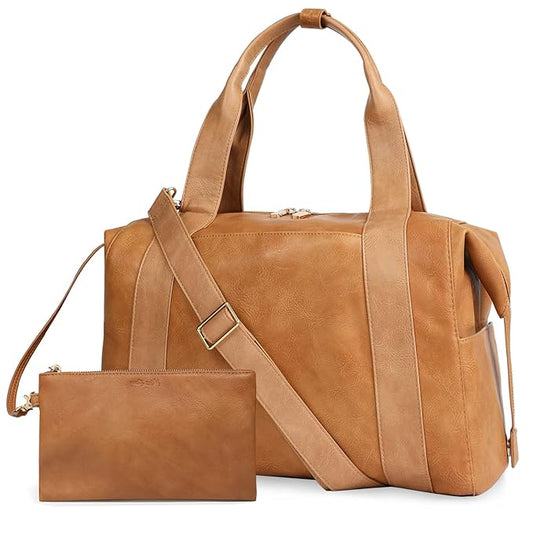 miss fong Large Diaper Bag Tote Pregnancy Hospital Bag Leather Diaper Bag,Baby Tote Bag with 9 Pockets Mommy Bag with Small Purse-Brown