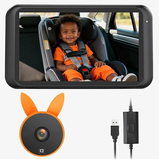 Babyvue BV2 USB Baby Car Camera Plug-Play, 4.5" 1080P Easy Setup Backseat Camera with Flexible 360 Rotation, Clear Picture Rear Facing Car Seat – Peace of Mind for Pet Owners and Parents
