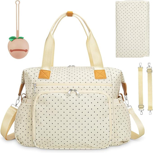 Diaper Bag Tote, Baby Diaper Tote Bags Crossbody Hospital Bag Travel Large Mommy Bag, with Silicone Pacifier Case