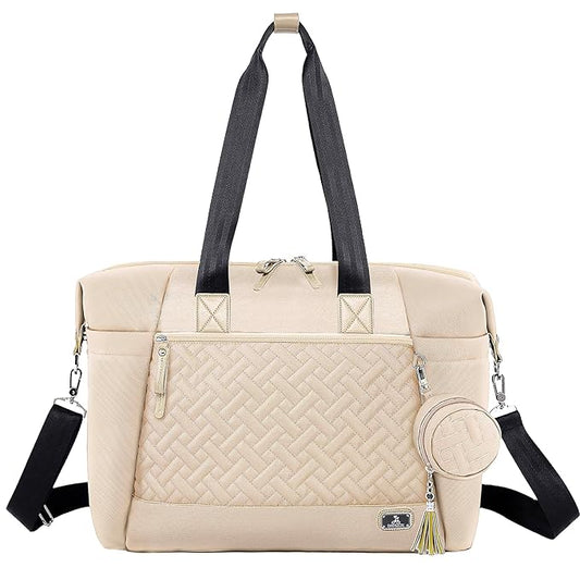 Dikaslon Diaper Bag Tote, Large Travel diaper tote for Mom and Dad, Multifunction baby tote bag for Boys and Girls with Pacifier Case and Changing Pad, White