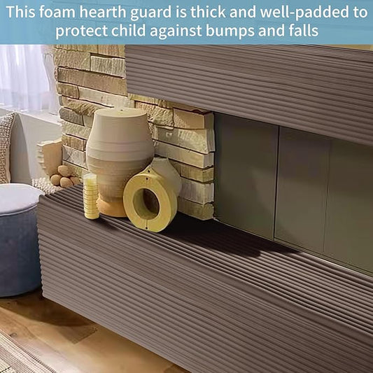 MABOZOO 8'' Extra Wide Seat Edge Cushion, 13.1 FT Length Foam Fireplace Cushion Soft Hearth Guard Bumper Pad Child Proof Padding Hearth Pad Edge Protector, Fireplace Baby Proofing for Baby (Walnut)