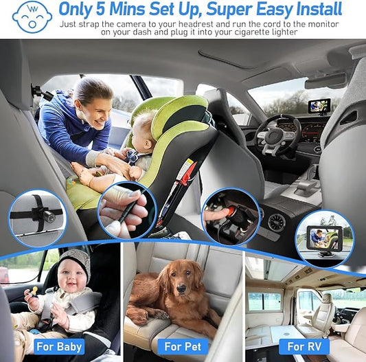 Itomoro Baby Car Camera USB Plug, 4.3" HD Car Baby Monitor with Camera Night Vision, Safety Seat Baby Car Mirror for Rear Facing 5 Mins Easy Installation
