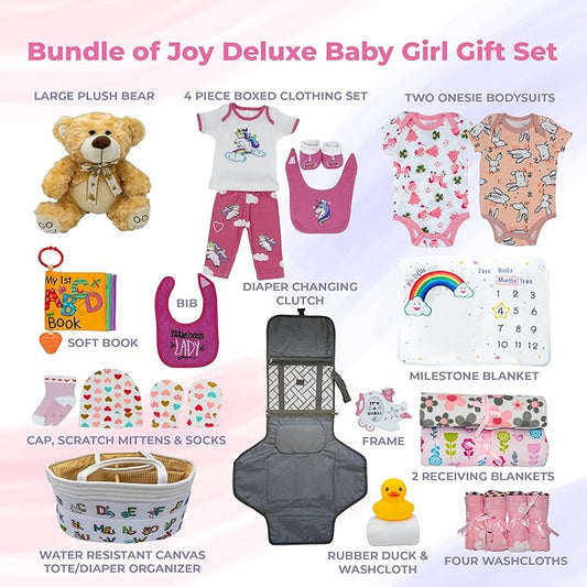Bundle of Joy Deluxe New Baby Girl Gift Set | Baby Essentials for Expecting Moms & Parents | 25-Piece Newborn Gift Basket Hamper Layette Set for Gender Reveal | Pink - Nikki's Gift Baskets