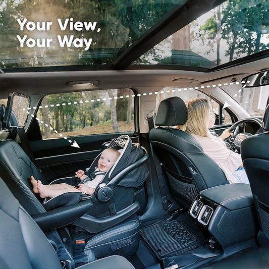 KeaBabies Baby Car Seat Mirror - Wide Shatterproof Backseat Infant Car Mirror for Baby Rear Facing, Crystal Clear View, Travel Accessories, Easy Install & Adjust for Removable Headrest (Matte Black)