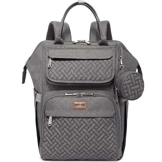 BabbleRoo Diaper Bag Backpack, Multifunction Large Bags with Changing Pad & Stroller Straps & Pacifier Case, Unisex Stylish Travel Back Pack Nappy Changing Bag for Moms Dads (Dark Gray)