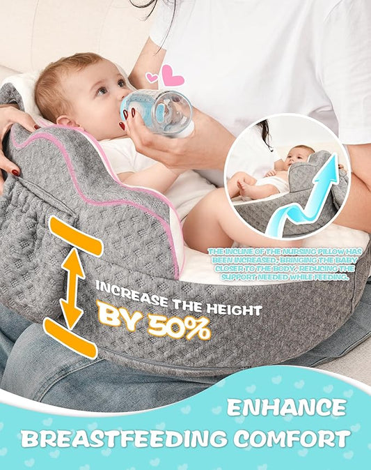 Increase Height Nursing Pillow - Nursing Arm Pillow Set - Memory Foam Baby Breastfeeding Pillow Removable Cover Adjustable Belt Feeding Pillow with Safety Fence Mom and Baby Safety Certified